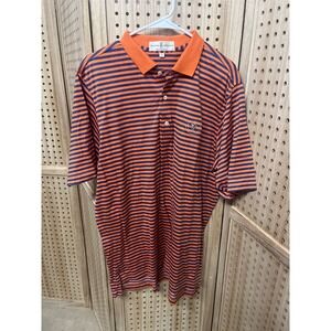 Fairway & Greene Mens Orange Navy Blue Striped Golf Polo Shirt Size Large